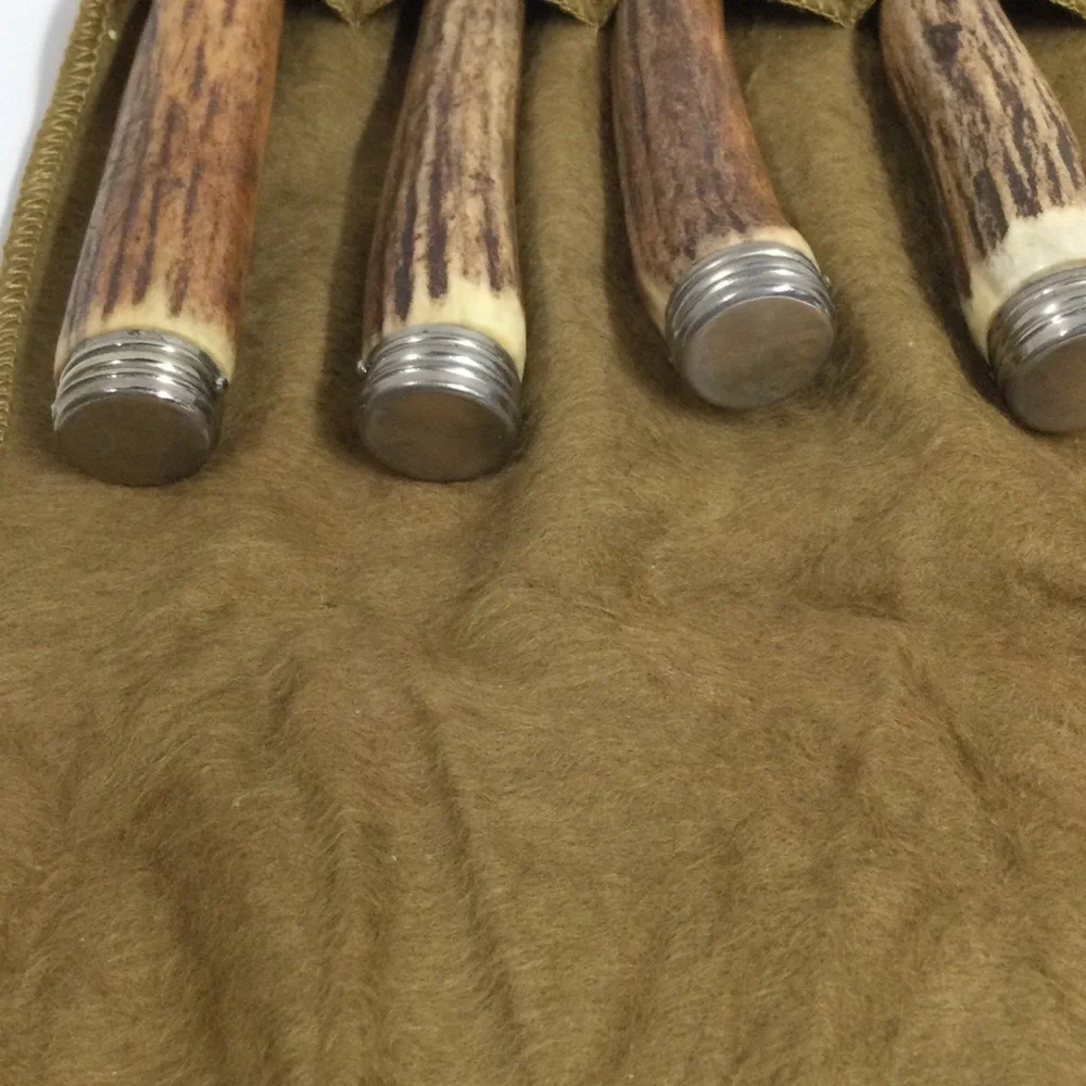 Vintage Stag Horn Flatware Antler Handle Steak Knife & Fork Set 12 Rustic Brown